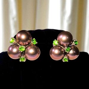 Dallas Prince Pearl & Chrome Diopside Earrings In Sterling Silver Brand New